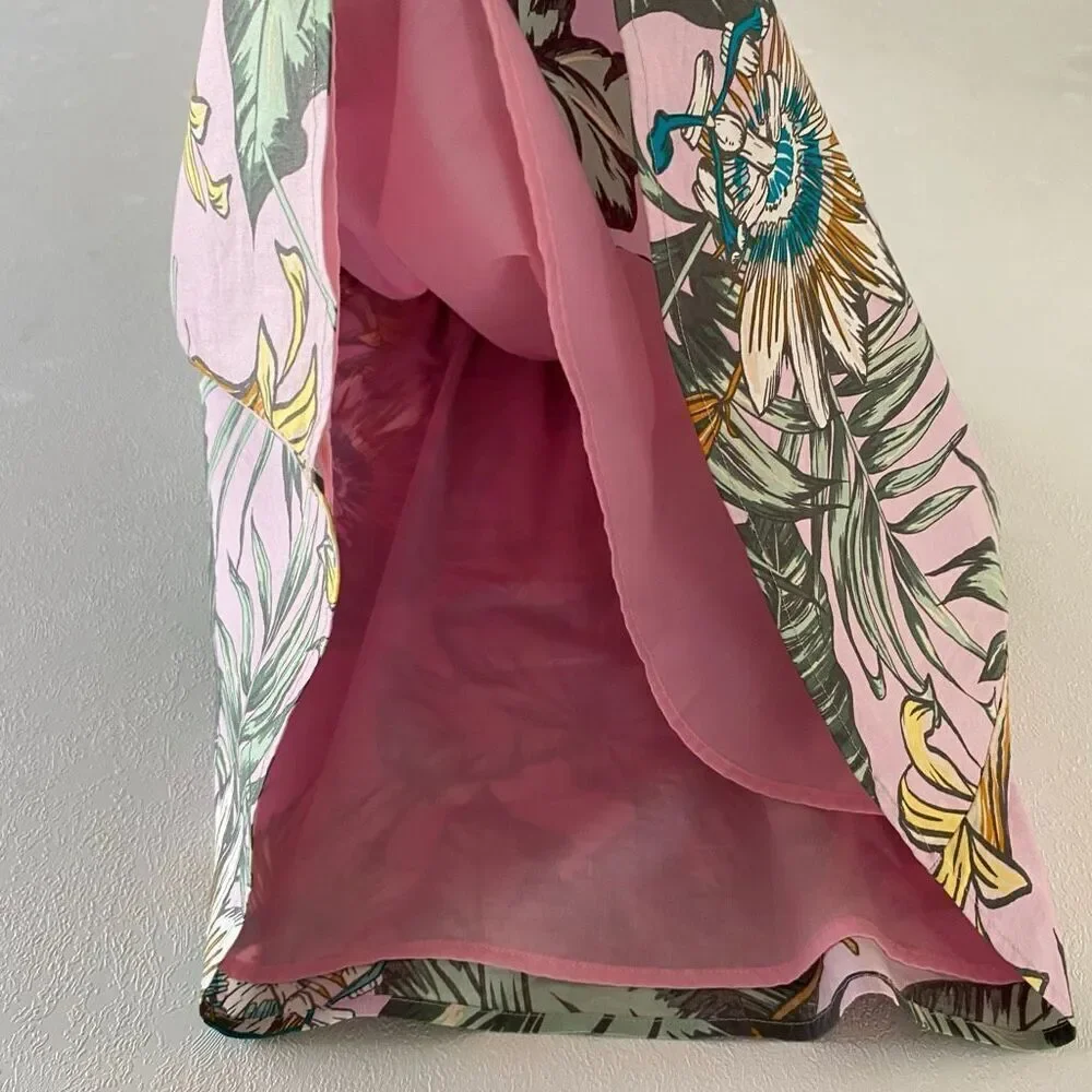 Jcrew Floral Pink Midi Sundress with Green Leaf Print S